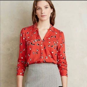 Anthropologie Maeve Red Puffin Print Blouse Top 2P